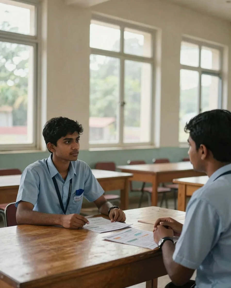 Documentary editorial photograph of two university student volunt
